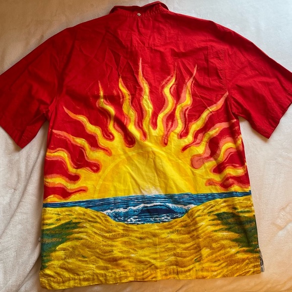 Vintage Ocean Pacific OP Hawaiian Shirt Medium Surf Sunset Beach Red Button Up - Picture 6 of 14